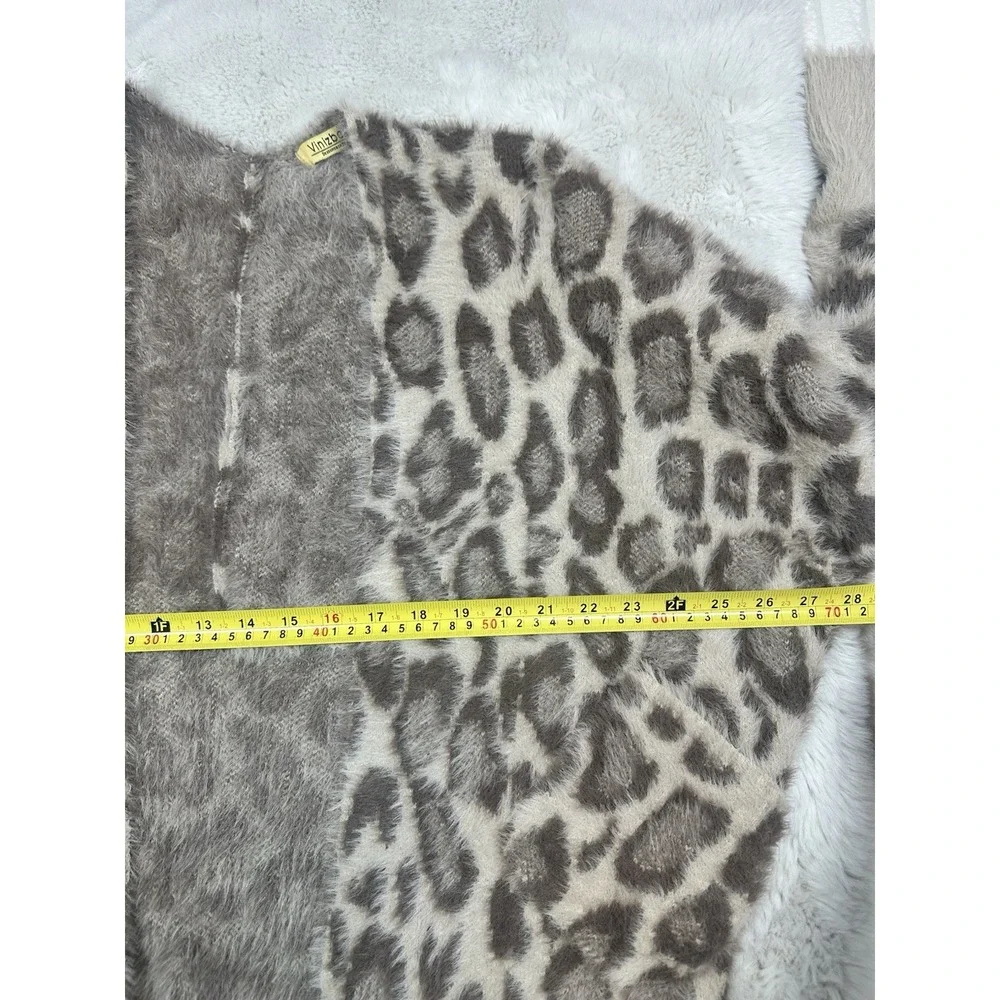 Vinizbena Leopard Print‎ Fuzzy Cardigan Open Front Women's  Size L/XL